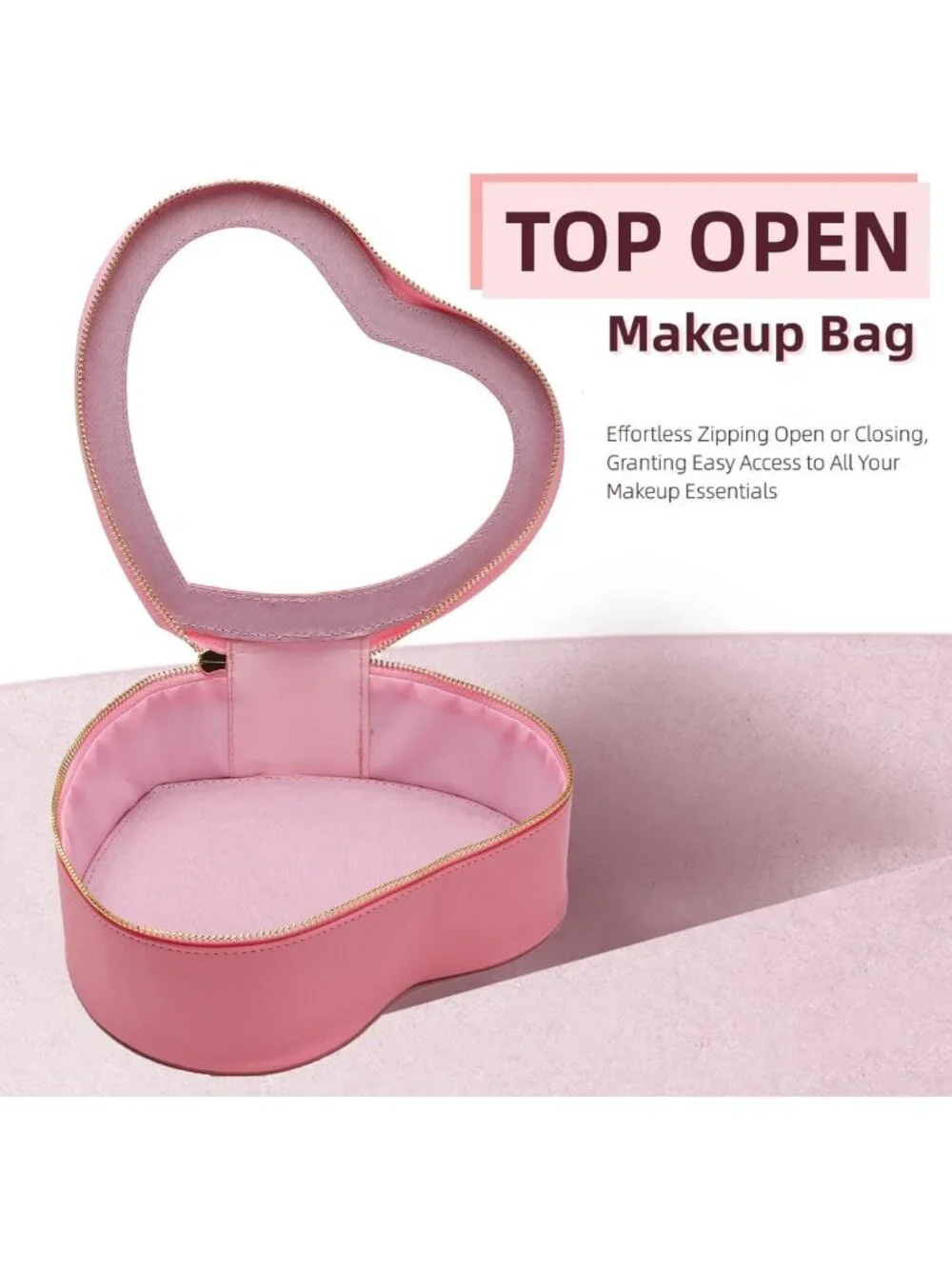 Pink Heart Shaped Makeup Bag - Waterproof Travel Organizer, Perfect Valentine